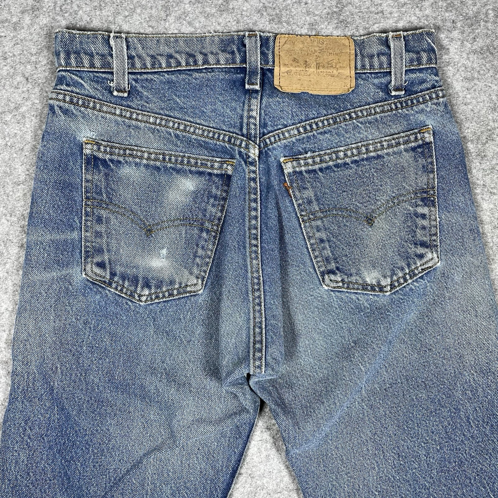 Levi's 505 Orange Tab Jeans, Medium Wash Distressed Denim