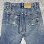 Levi's 505 Orange Tab Jeans, Medium Wash Distressed Denim