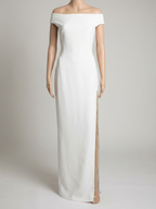 Stella McCartney Off-the-Shoulder Crystal Embellished Slit Gown  Ivory White
