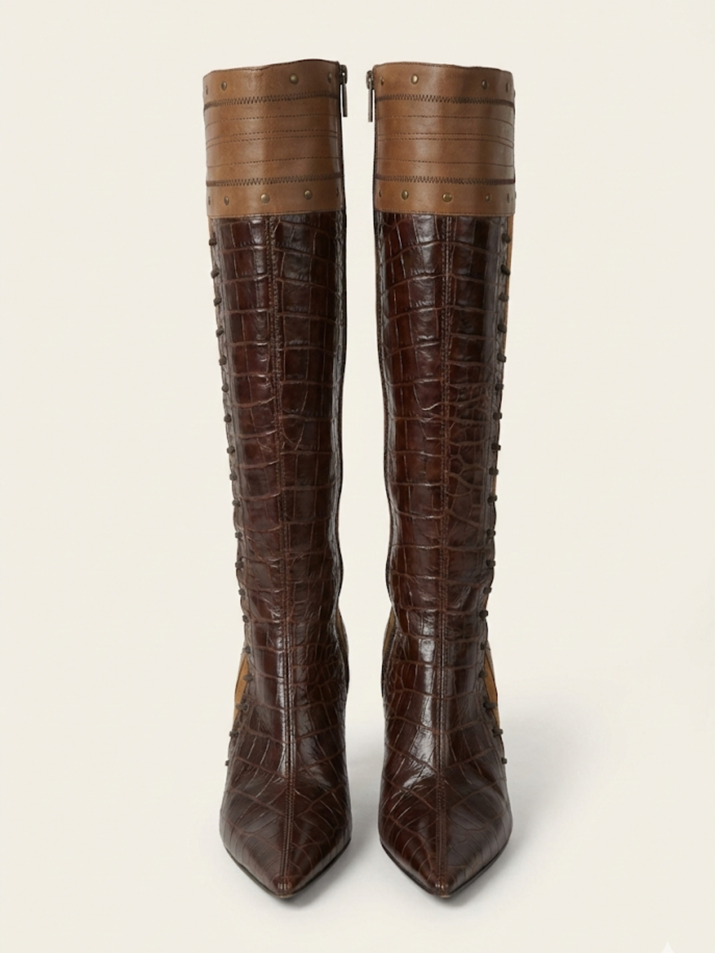 Vintage Just Cavalli Croc-Embossed Leather Knee-High Boots