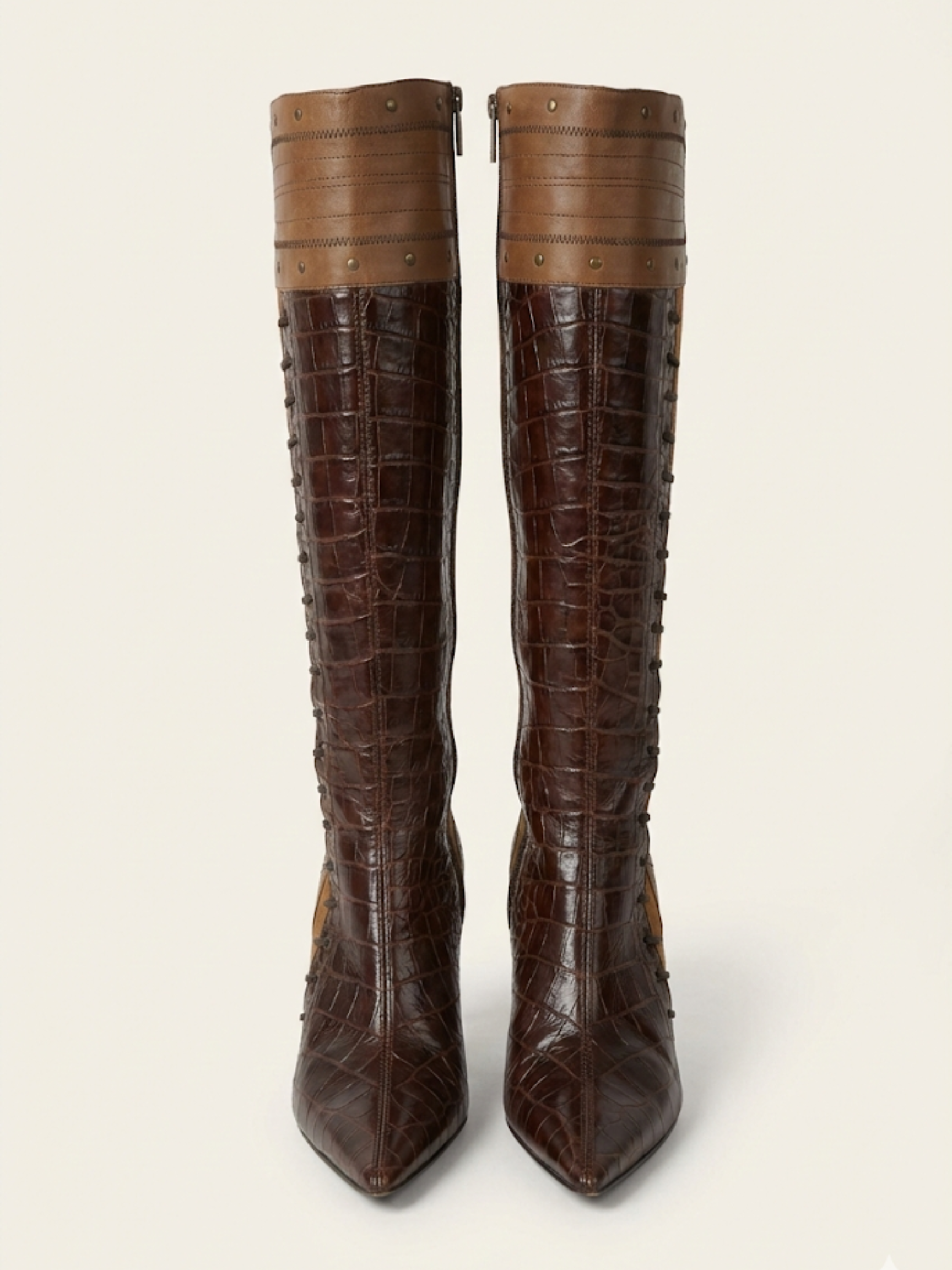 Vintage Just Cavalli Croc-Embossed Leather Knee-High Boots