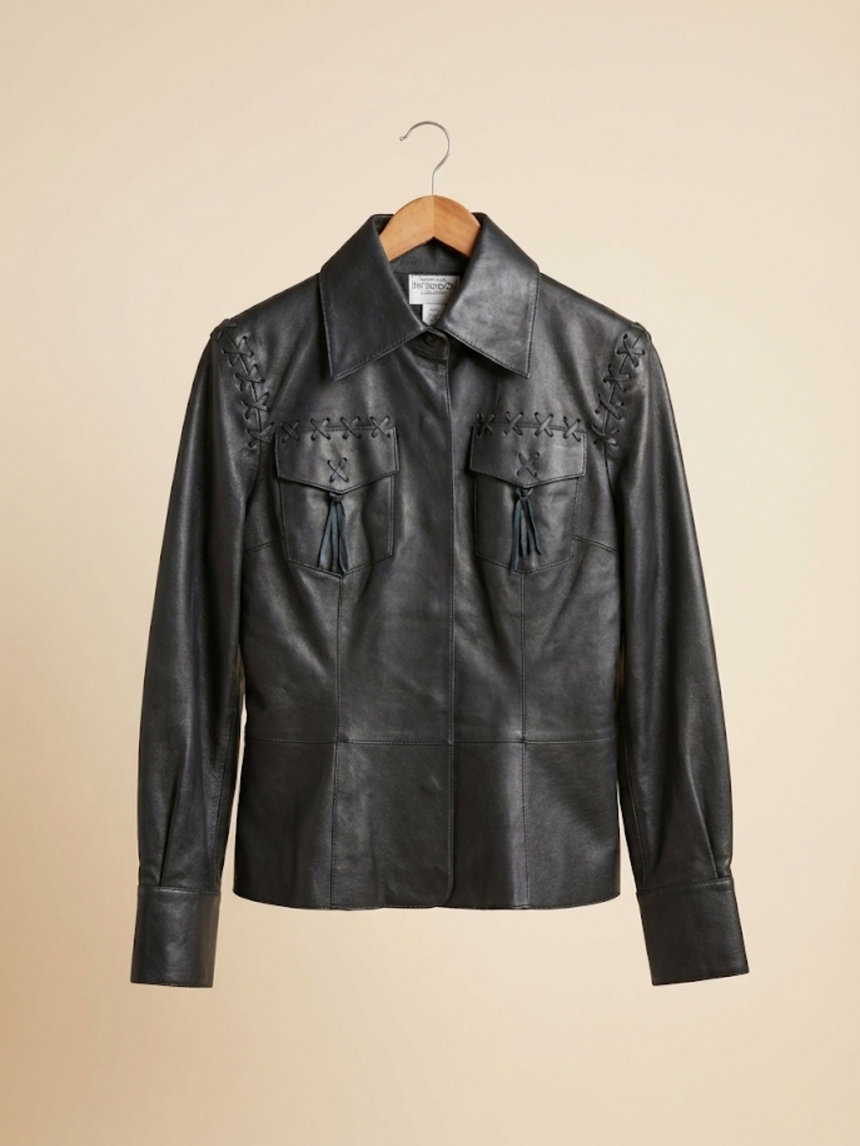 Newport News Vintage Black Leather Lace-Up Biker Shirt