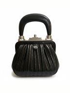 Vintage Francesco Biasia 1977 Black Leather Handbag with Silver Hardware