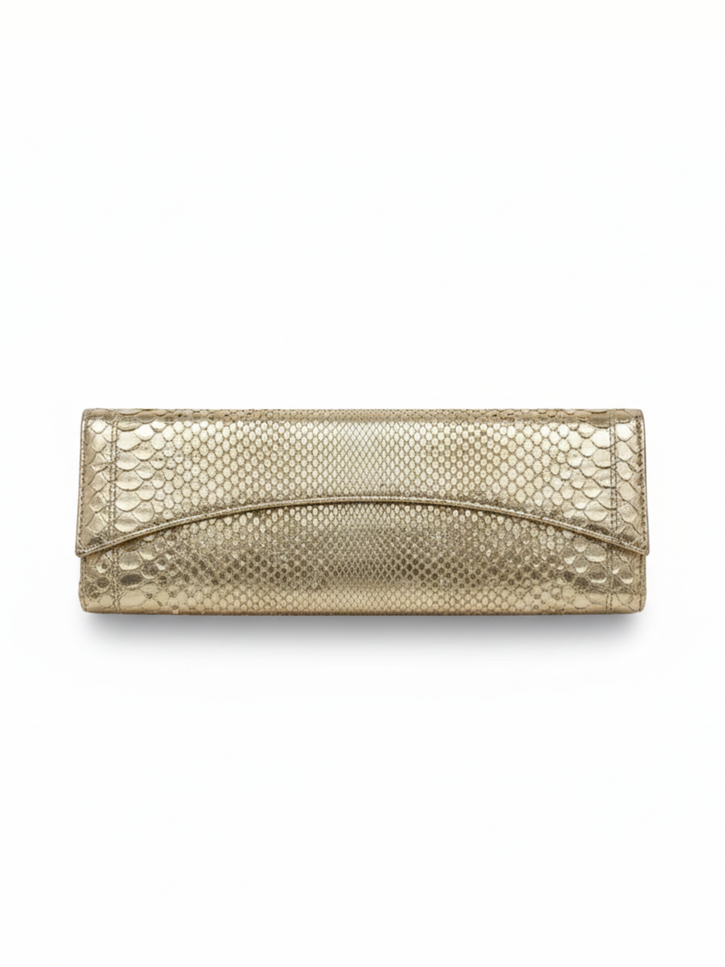 Nancy Gonzalez Gold Snakeskin Exotic Leather Envelope Evening Clutch
