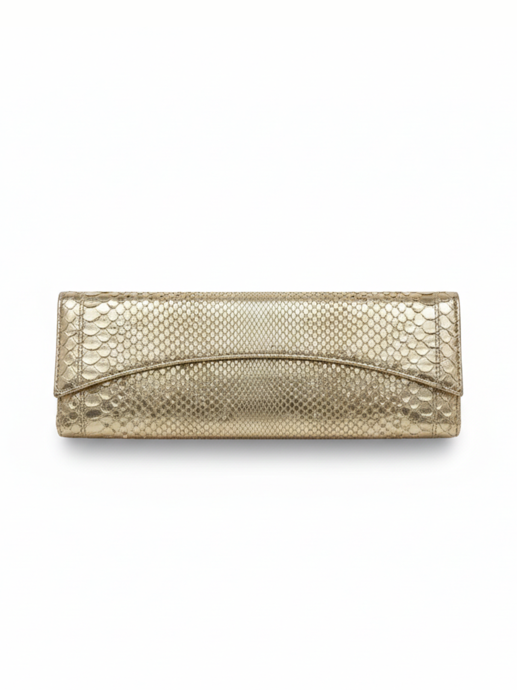 Nancy Gonzalez Gold Snakeskin Exotic Leather Envelope Evening Clutch