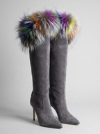 Manolo Blahnik Likanskim Gray Suede Fur Tall Boots