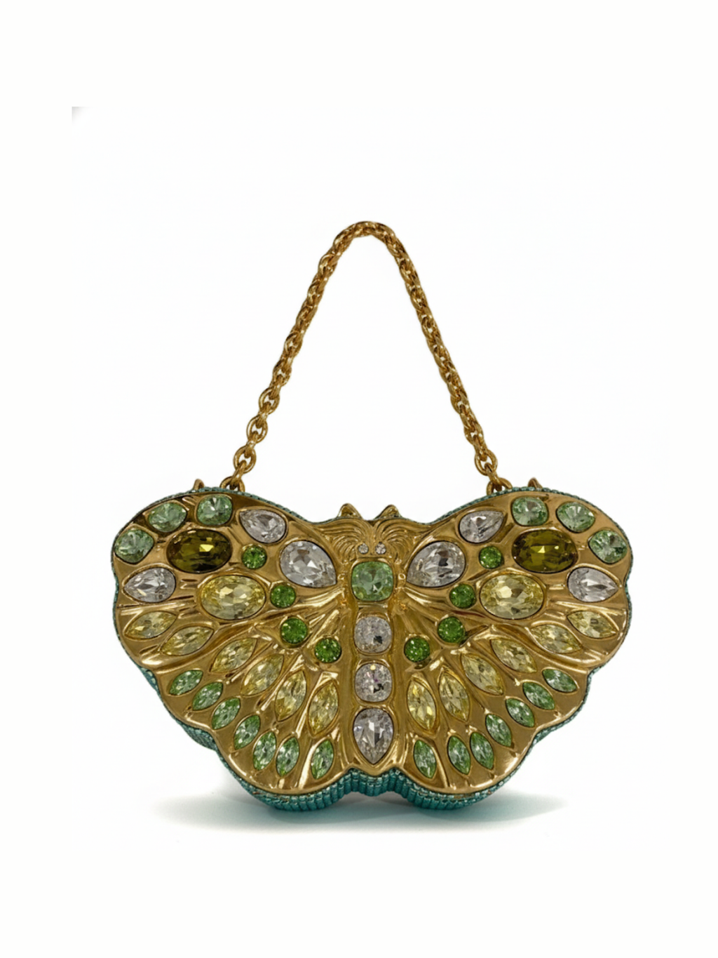 Judith Leiber Swarovski Crystal Celestrina Gold Butterfly Minaudière Clutch