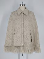 Vintage 1970s Hippie Boho Floral Knit Fringe Cape Poncho