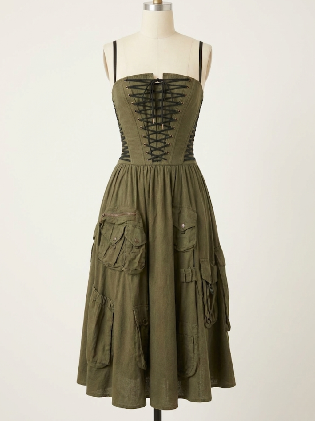 Vintage Dolce & Gabbana SS2003 Military Green Lace-Up Dress