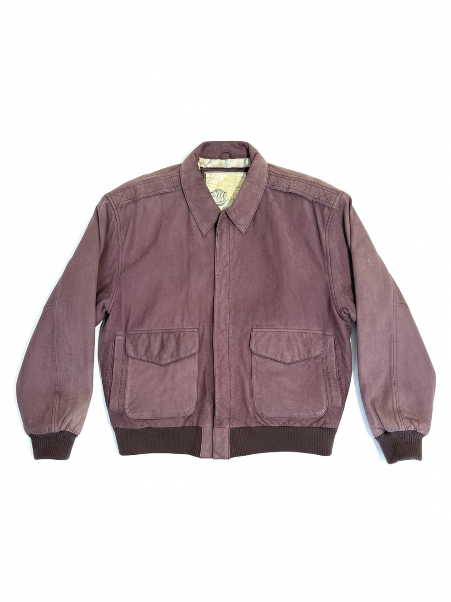 Vintage Global Identity G-III Leather Aviator Bomber Jacket with Map Lining