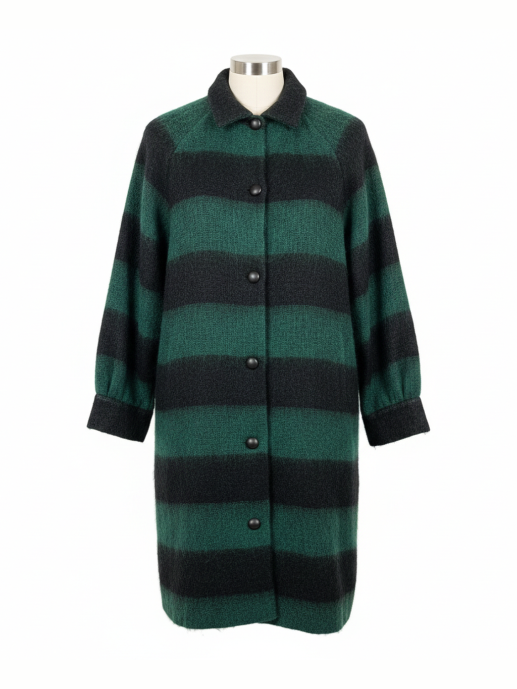 Vintage Geoffrey Beene Mohair Collar Long Sweater — Green & Black Stripe