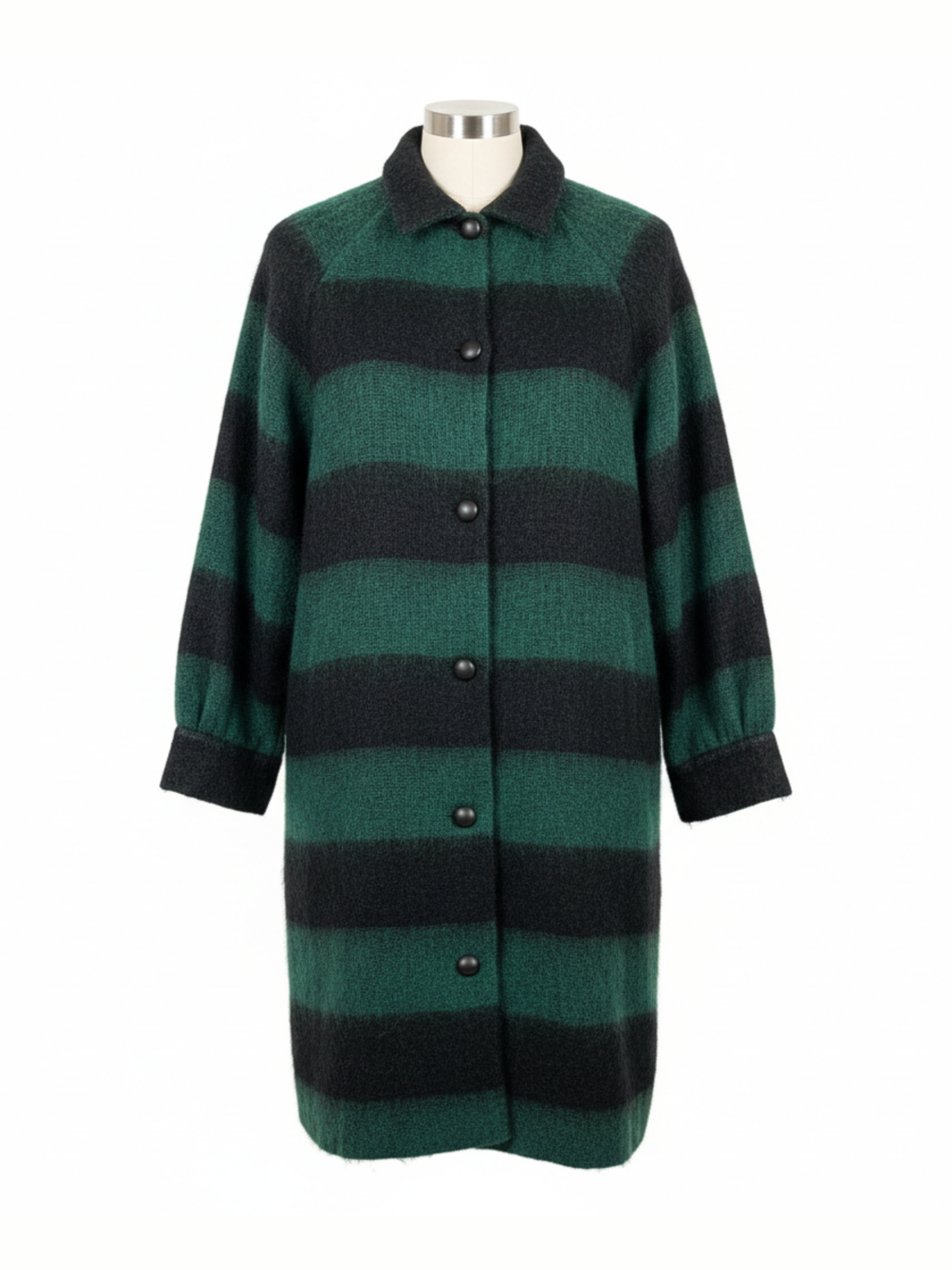 Vintage Geoffrey Beene Mohair Collar Long Sweater — Green & Black Stripe