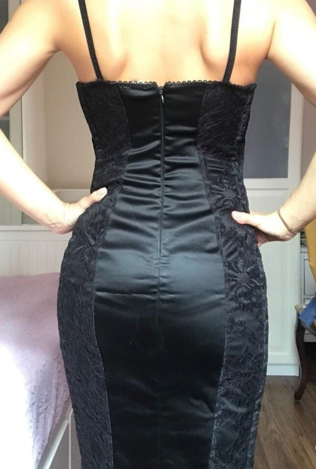 Dolce & Gabbana Lace-Up Bustier Dress in Black Satin