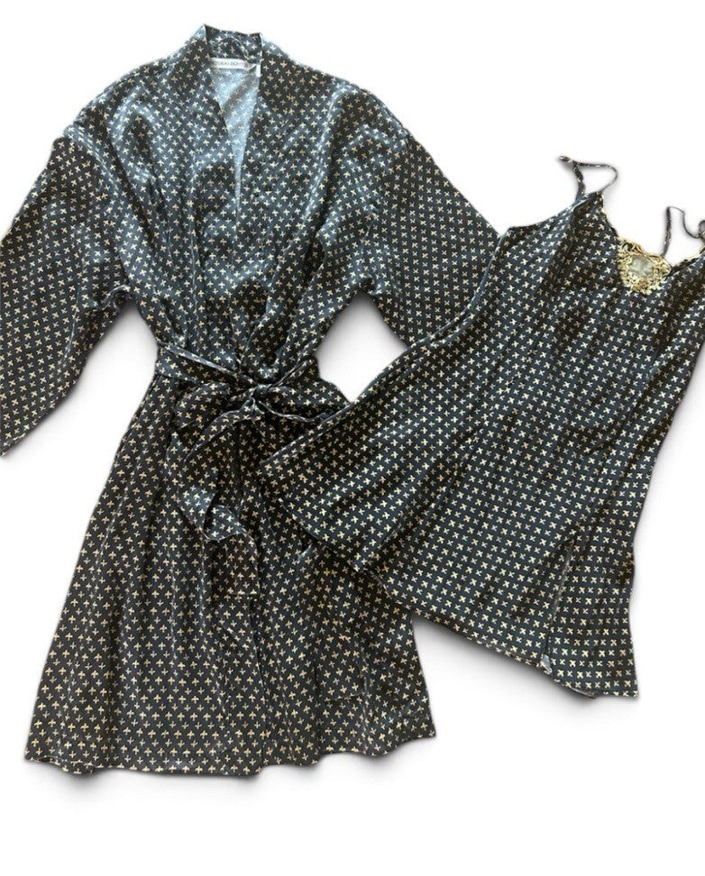 Victoria's Secret Silk Robe in Black and Tan