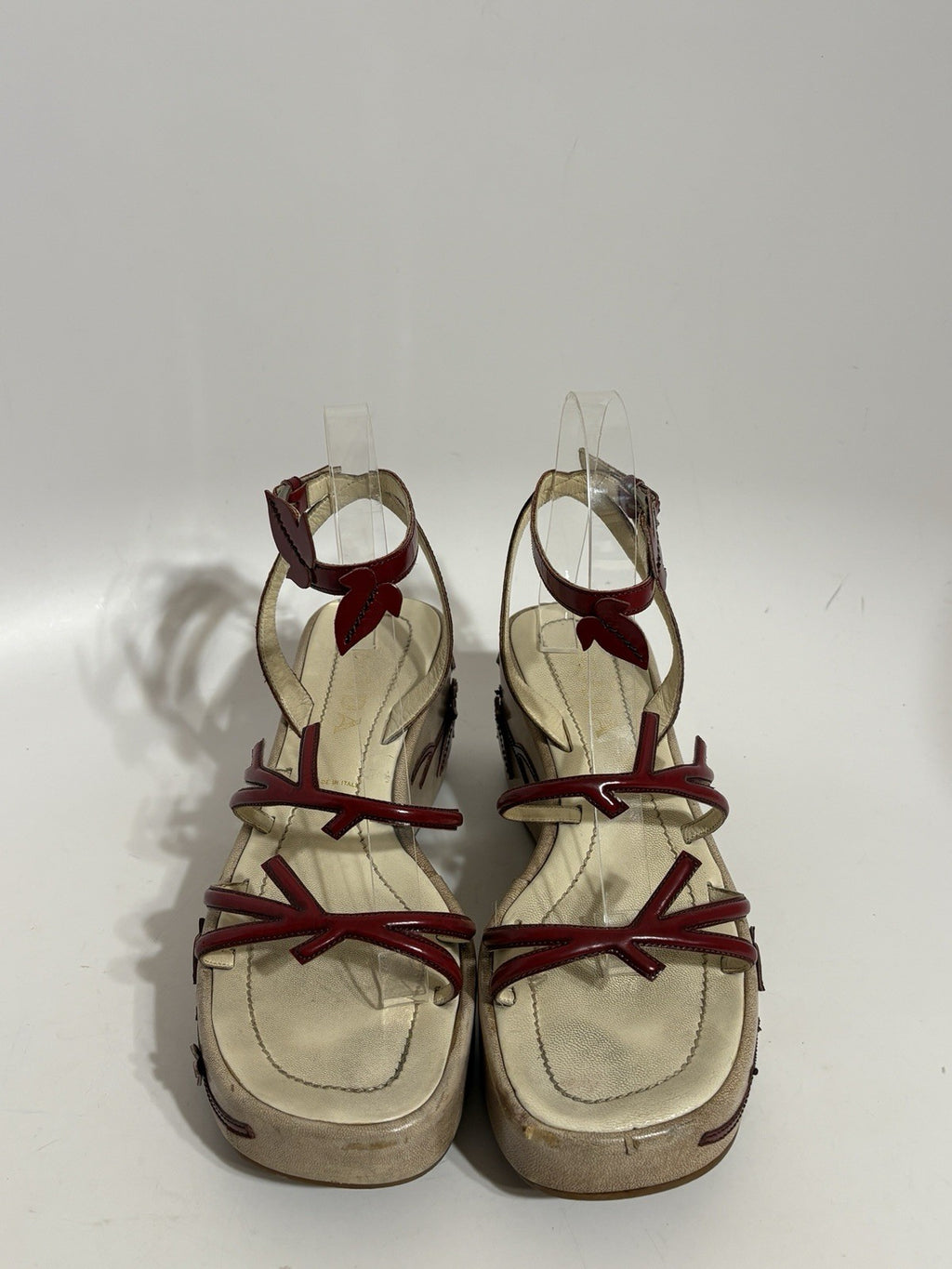 Prada SS1997 Red Floral Platform Sandal Heels