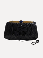 Vintage Judith Leiber Black Snakeskin Clutch with Lapis Lazuli Clasp