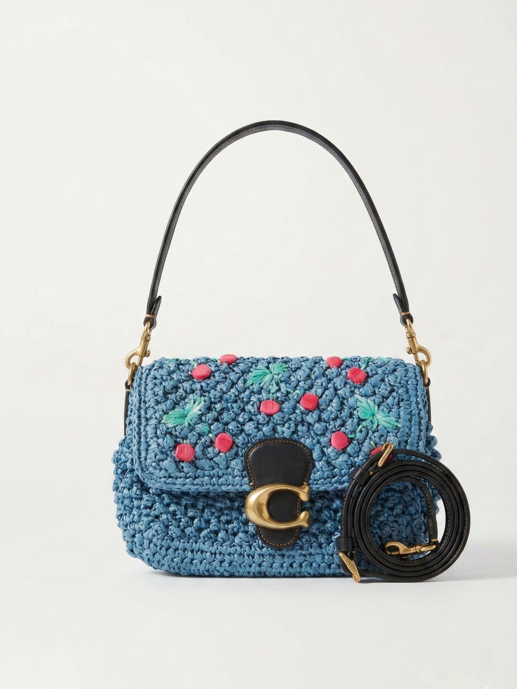 Coach Soft Tabby Blue Cherry Embroidered Shoulder Bag