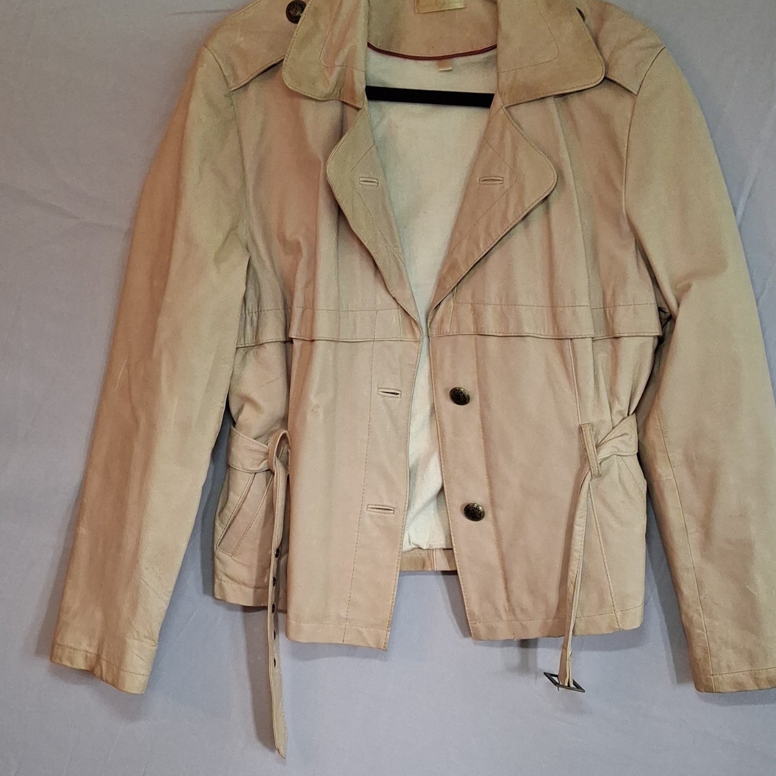Wilsons Leather Maxima Beige Belted Short Leather Jacket