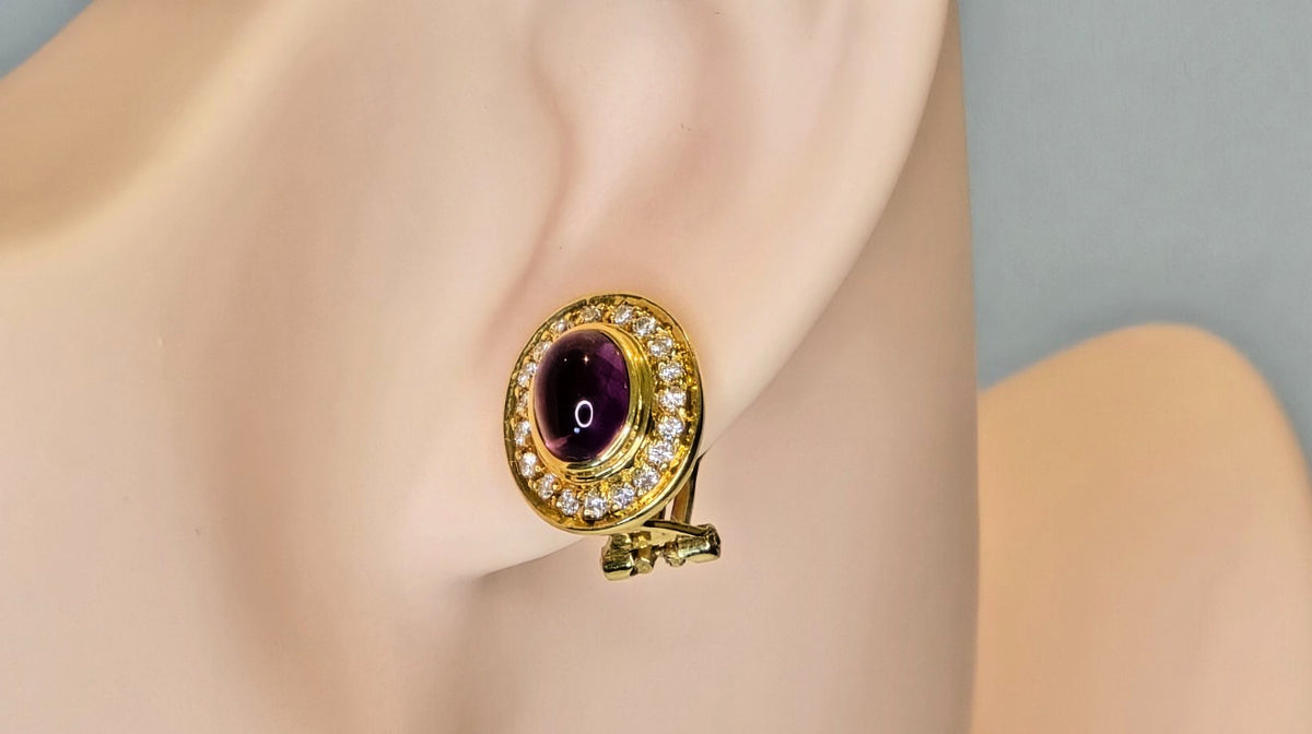 18K Amethyst and Diamond Vintage Earrings
