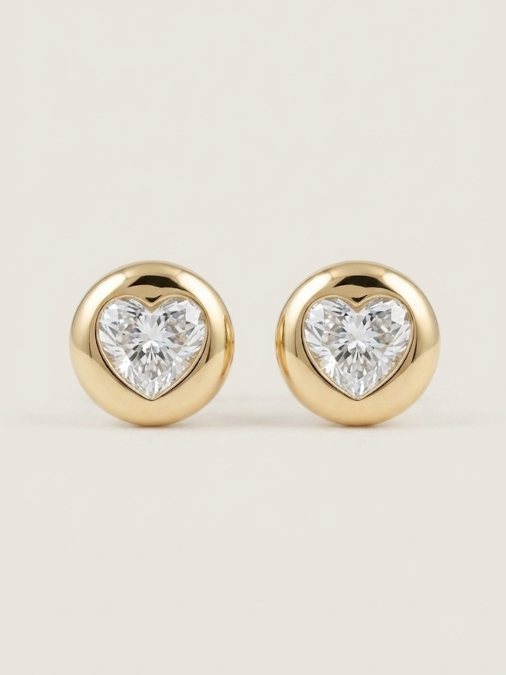 Vintage 1.5ct Heart Lab Diamond 14K Yellow Gold Stud Earrings