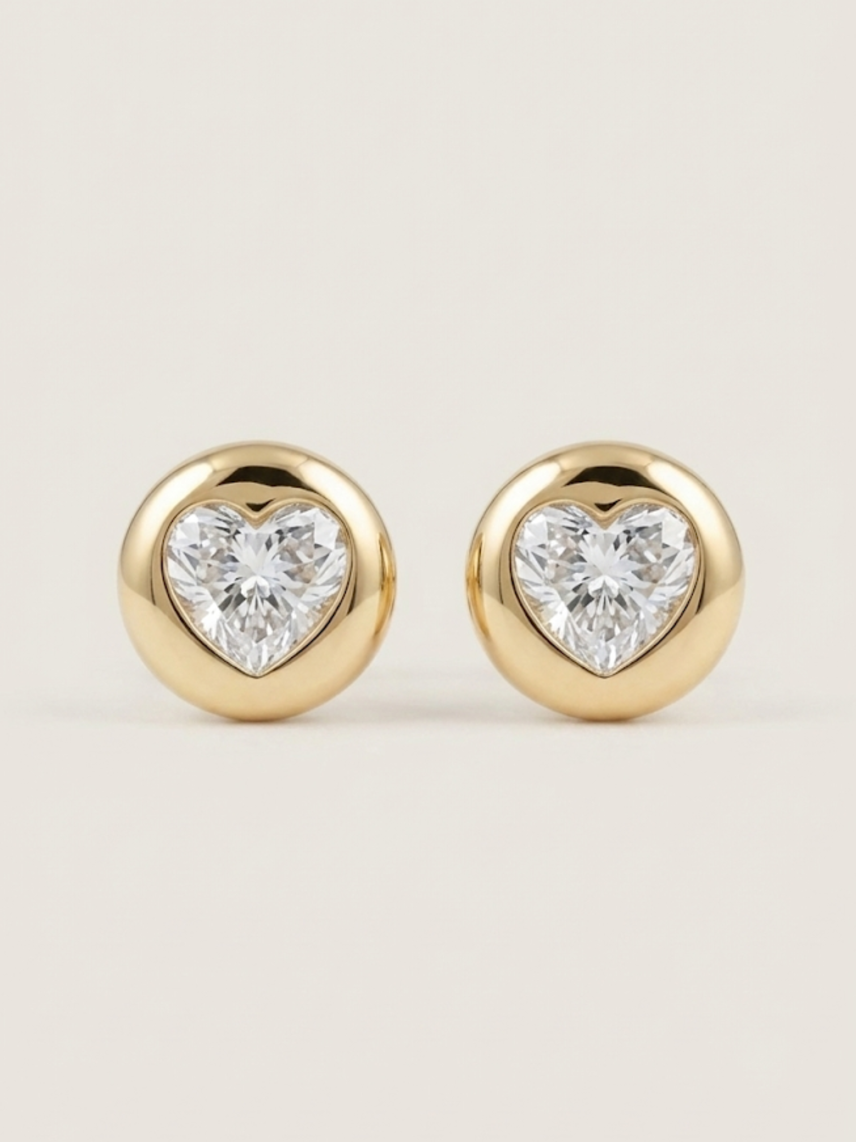 Vintage 1.5ct Heart Lab Diamond 14K Yellow Gold Stud Earrings