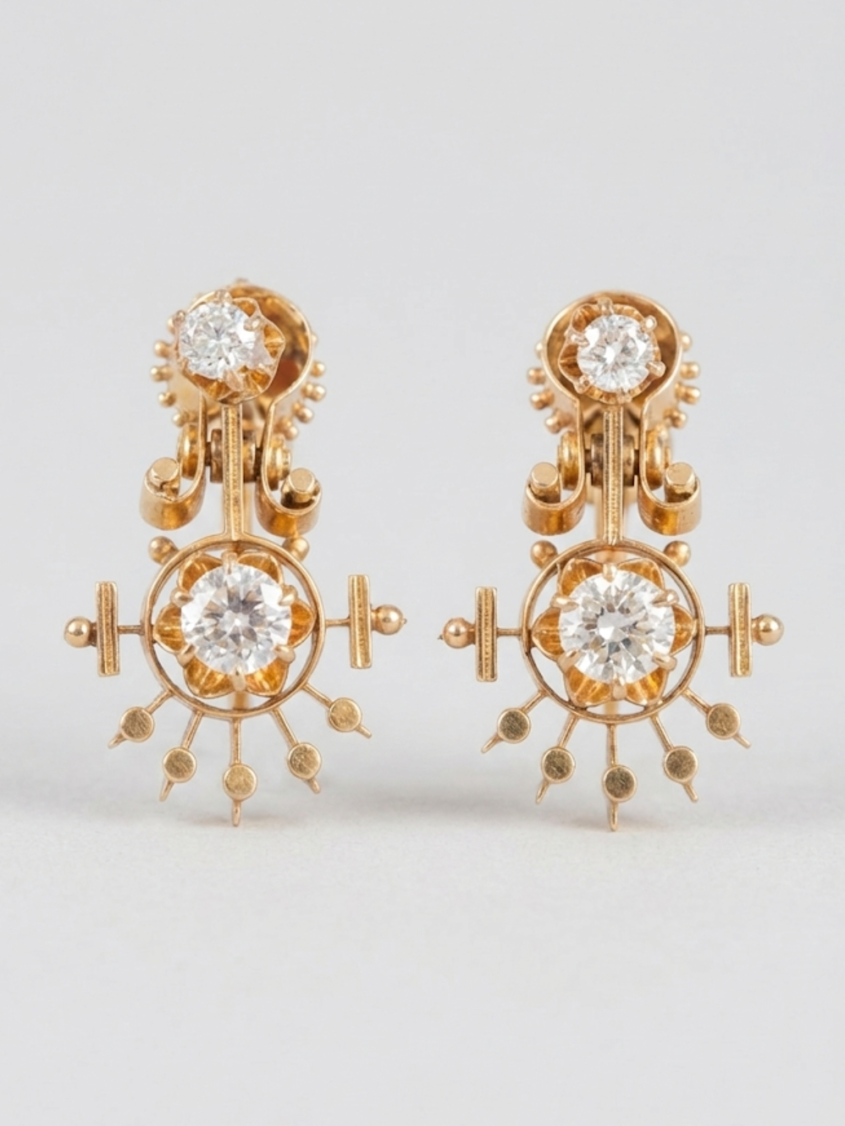 Vintage Victorian Era 14k Solid Gold SI Diamond Earrings