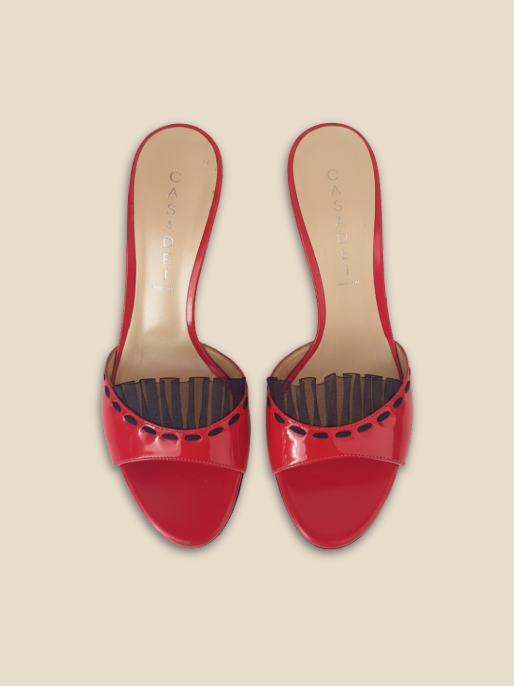 Vintage Casadei Red Patent Leather Kitten Heels Mules