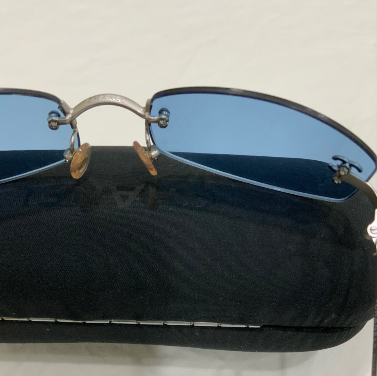 Chanel 4002 Rimless Sunglasses in Silver and Light Blue