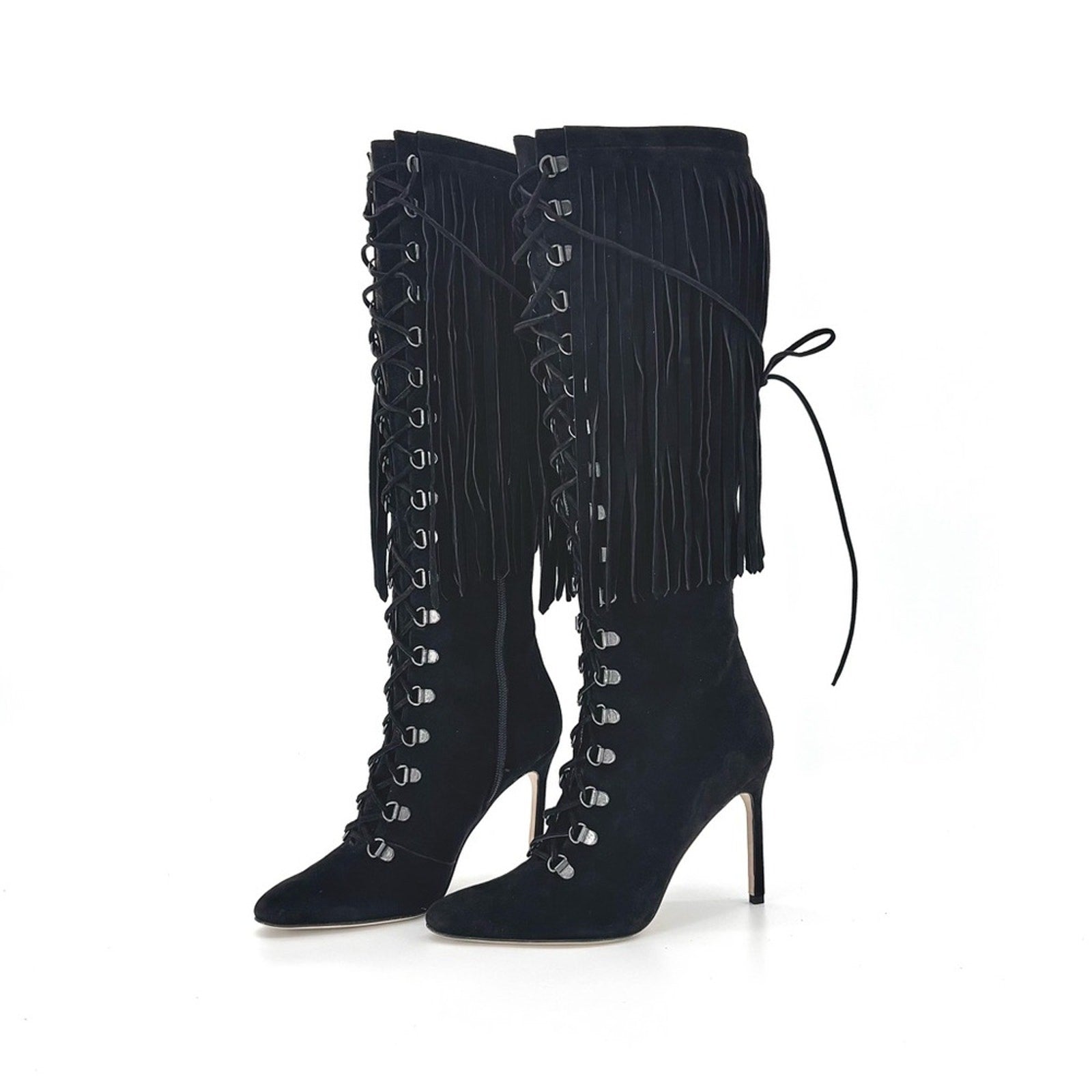 Manolo Blahnik Siouxi 105 Fringed Suede Knee-High Boots