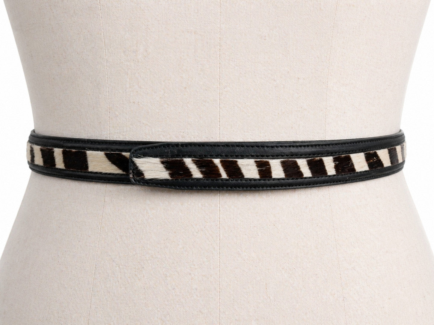 Terry Stack Italian Leather Belt in Black &amp; White Pony Hair