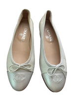 Chanel Ballet Flats, Plaster White with Mint and Silver Toe