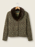 Vintage Y2K Paraphrase Leopard Print Wool-Blend Faux Fur Collar Jacket