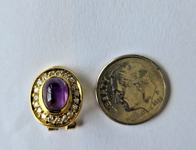 18K Amethyst and Diamond Vintage Earrings