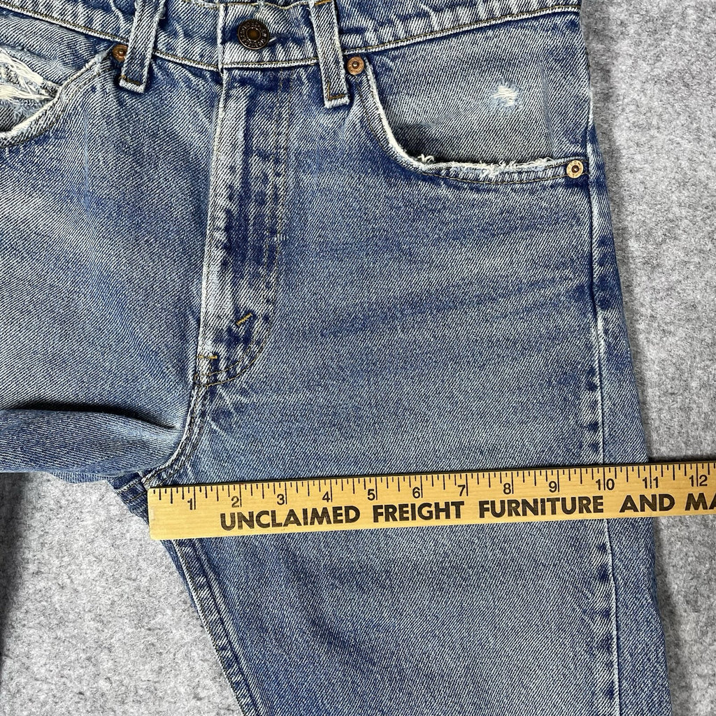 Levi's 505 Orange Tab Jeans, Medium Wash Distressed Denim