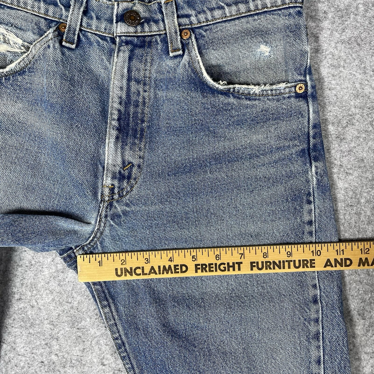 Levi's 505 Orange Tab Jeans, Medium Wash Distressed Denim