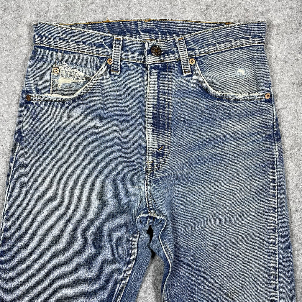 Levi's 505 Orange Tab Jeans, Medium Wash Distressed Denim