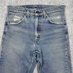 Levi's 505 Orange Tab Jeans, Medium Wash Distressed Denim