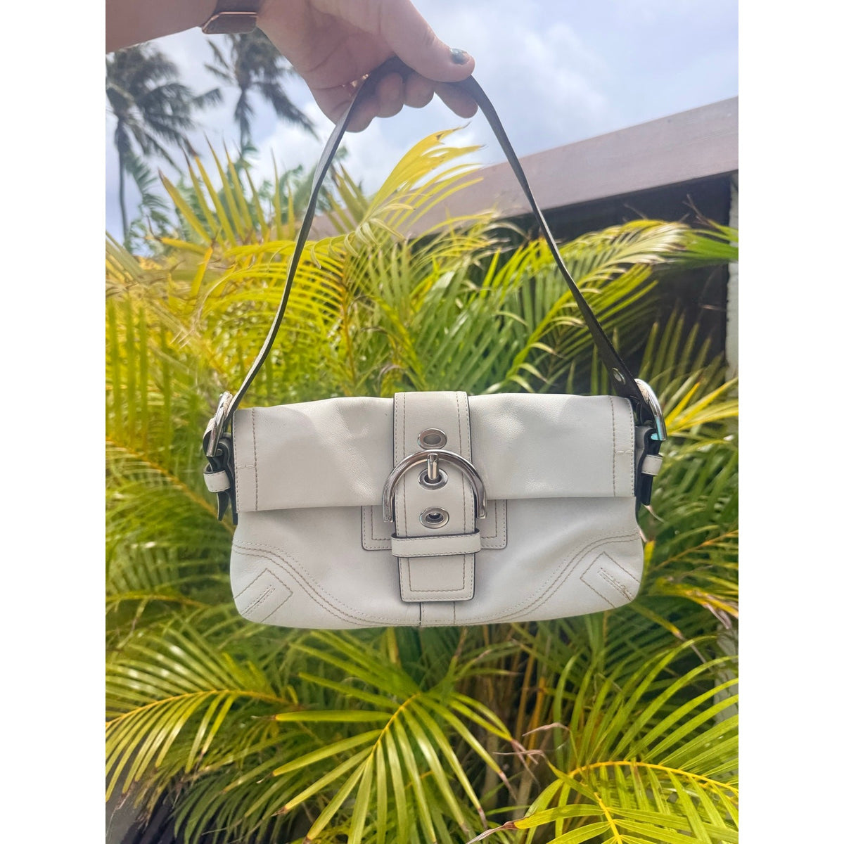 Coach Soho Flap Bag - Black Leather with Silver Buckle