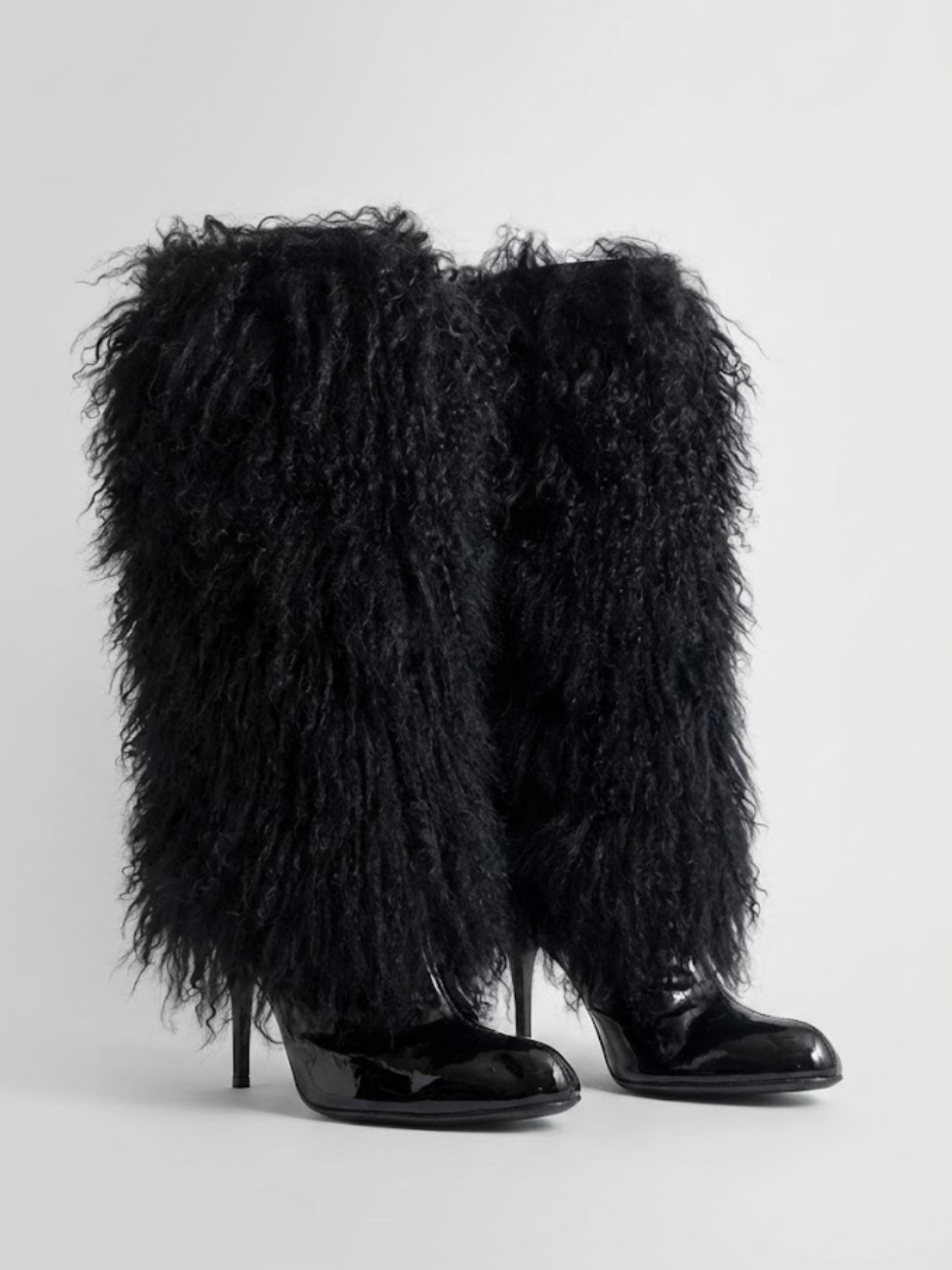 Vintage Manolo Blahnik Black Fur Knee-High Ultra-High Heel Boots