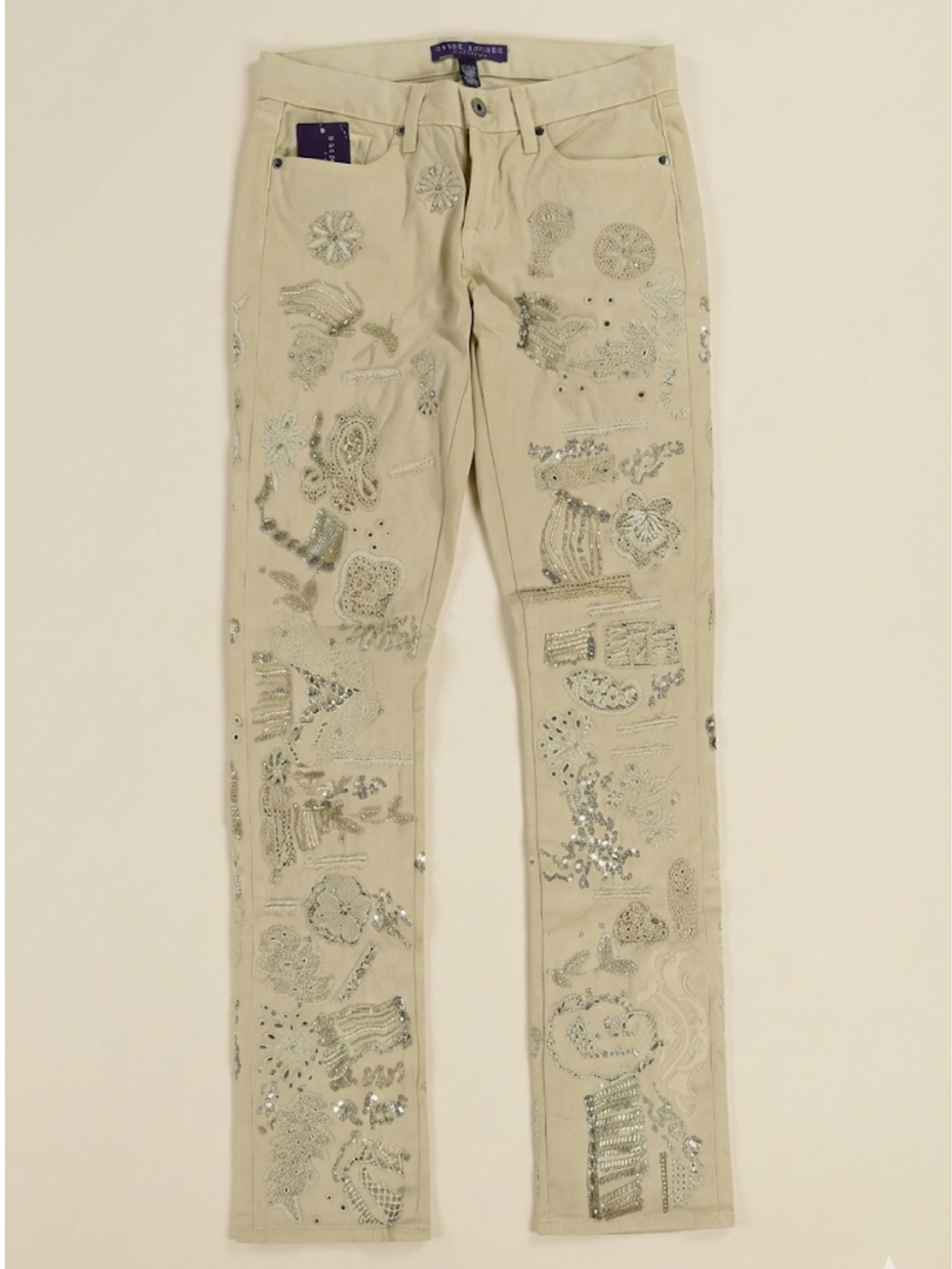 Ralph Lauren Purple Label Embellished Cream Pants