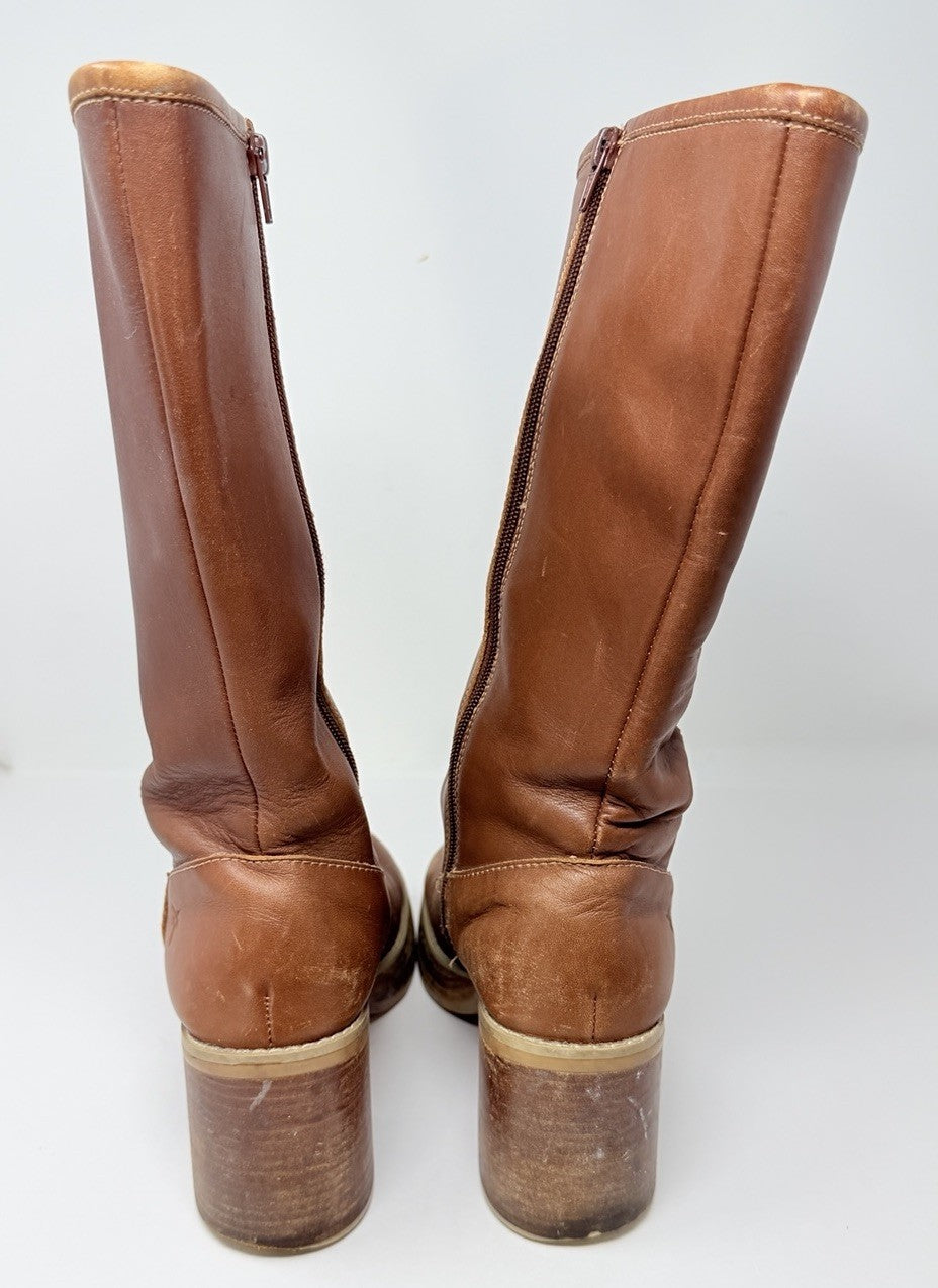 Frye Dorian Brown Leather Chunky Heel Platform Boots