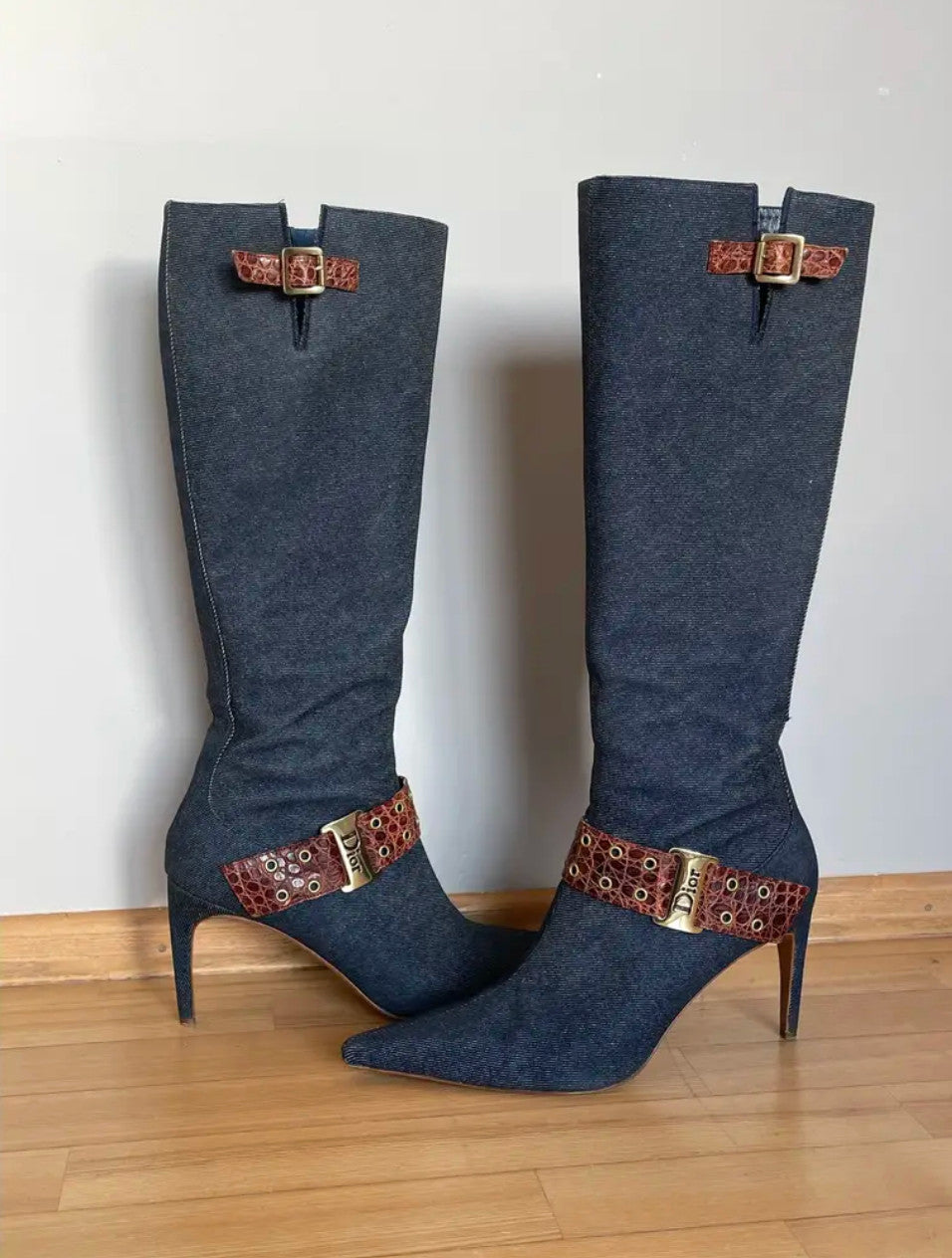 Christian Dior by John Galliano Denim Knee Boots