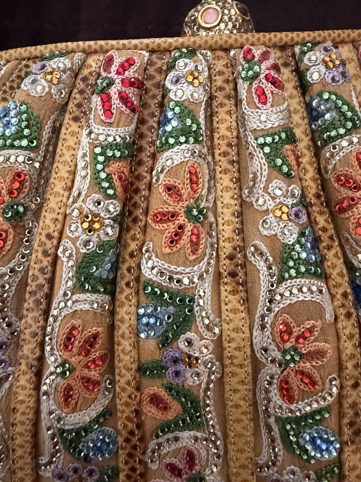 Judith Leiber Beaded Clutch, Gold Multicolor Floral