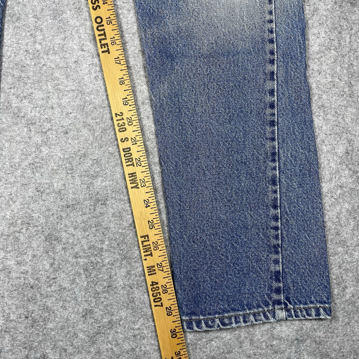 Levi's 505 Orange Tab Jeans, Medium Wash Distressed Denim
