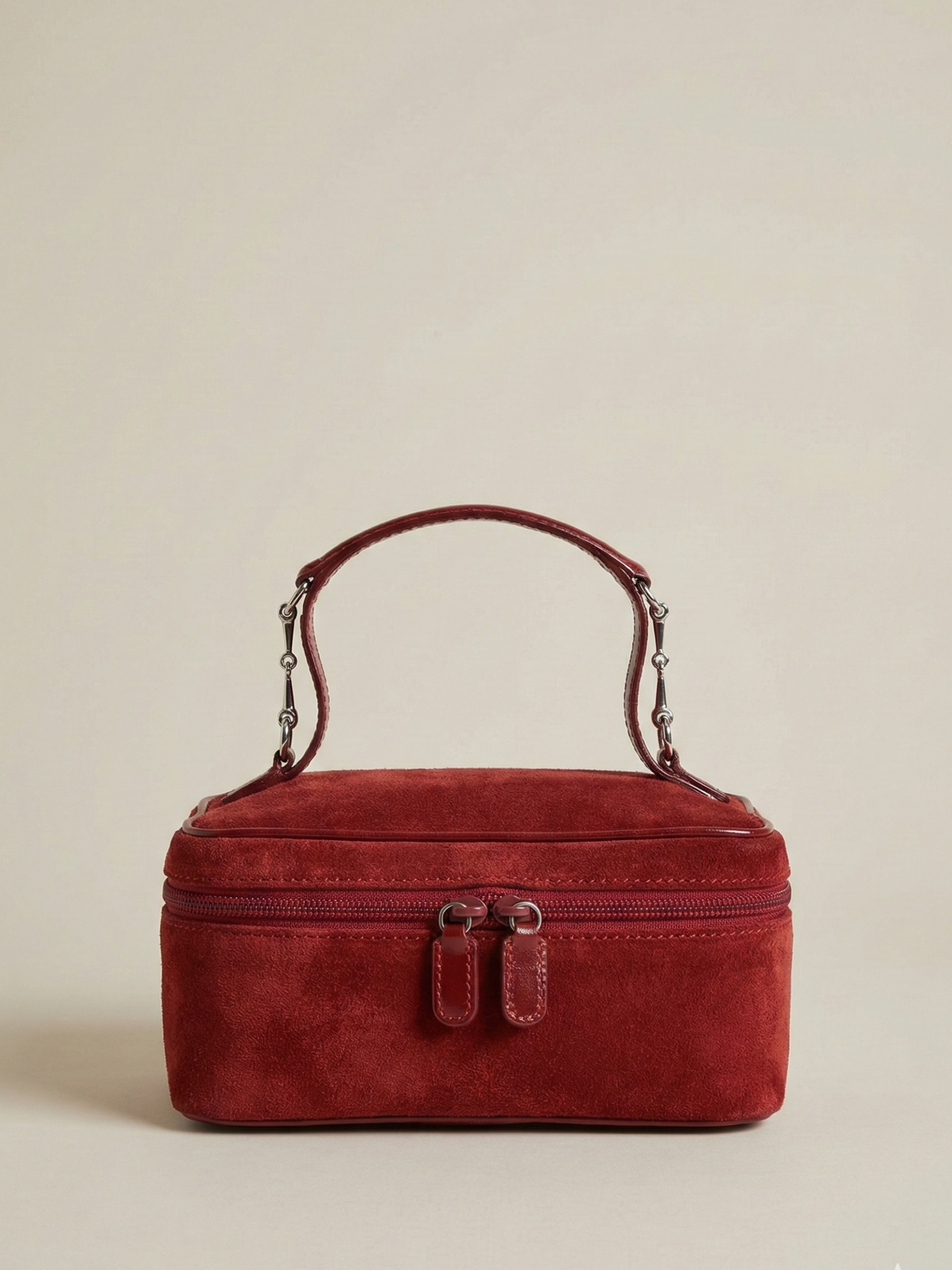 Vintage Gucci Suede Leather Horsebit Vanity Bag Burgundy