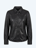Marshall Field's Vintage 1990s Black Leather Hidden Button-Up Shirt Jacket
