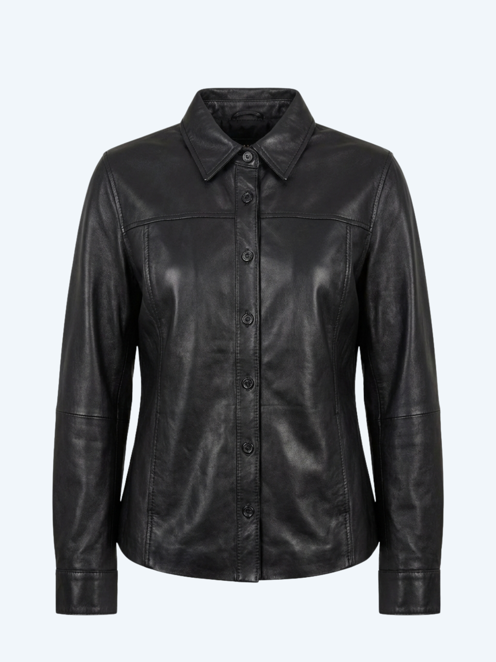 Marshall Field's Vintage 1990s Black Leather Hidden Button-Up Shirt Jacket
