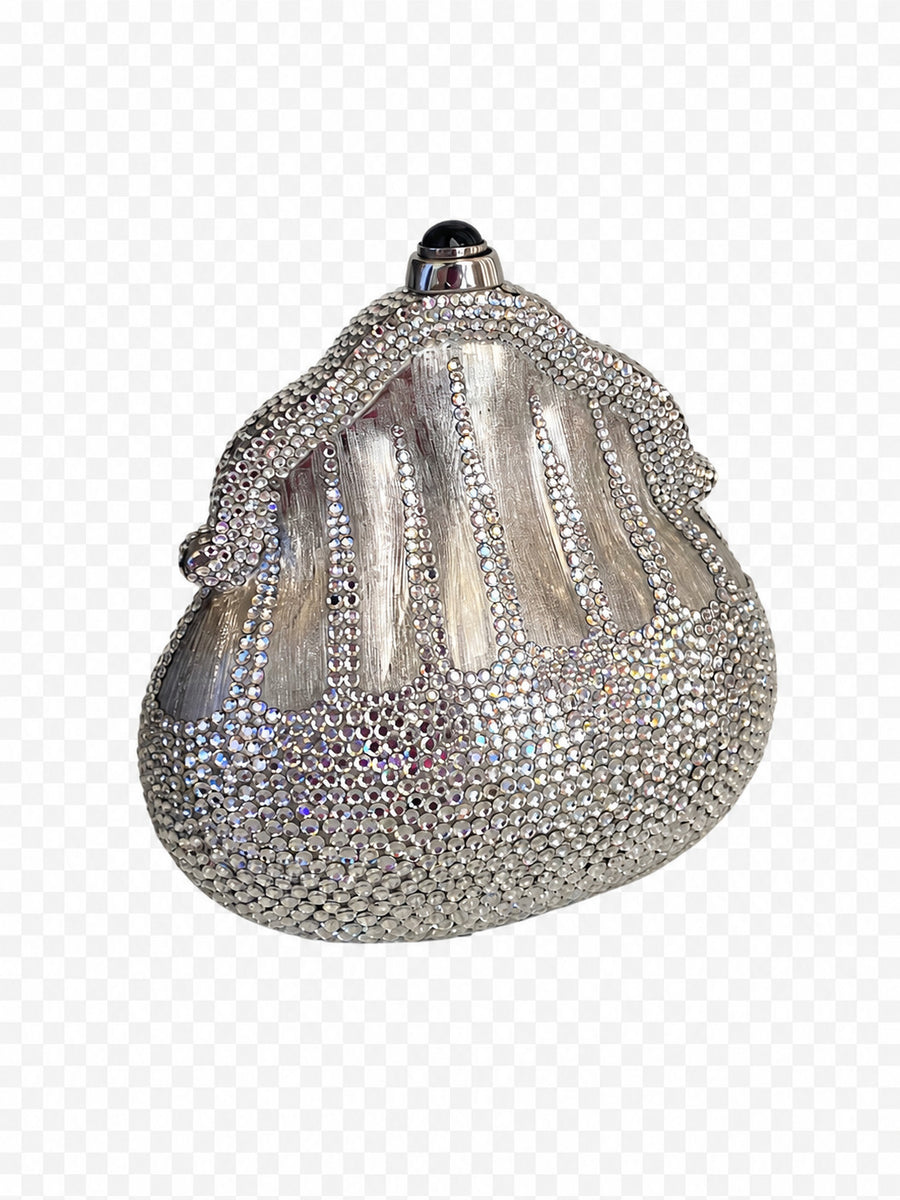 Judith Leiber Crystal Shell Minaudiere Clutch in Silver
