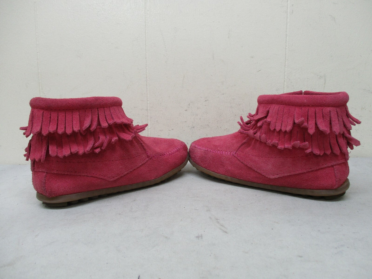 Minnetonka Moccasin Pink Leather Fringe Ankle Boots