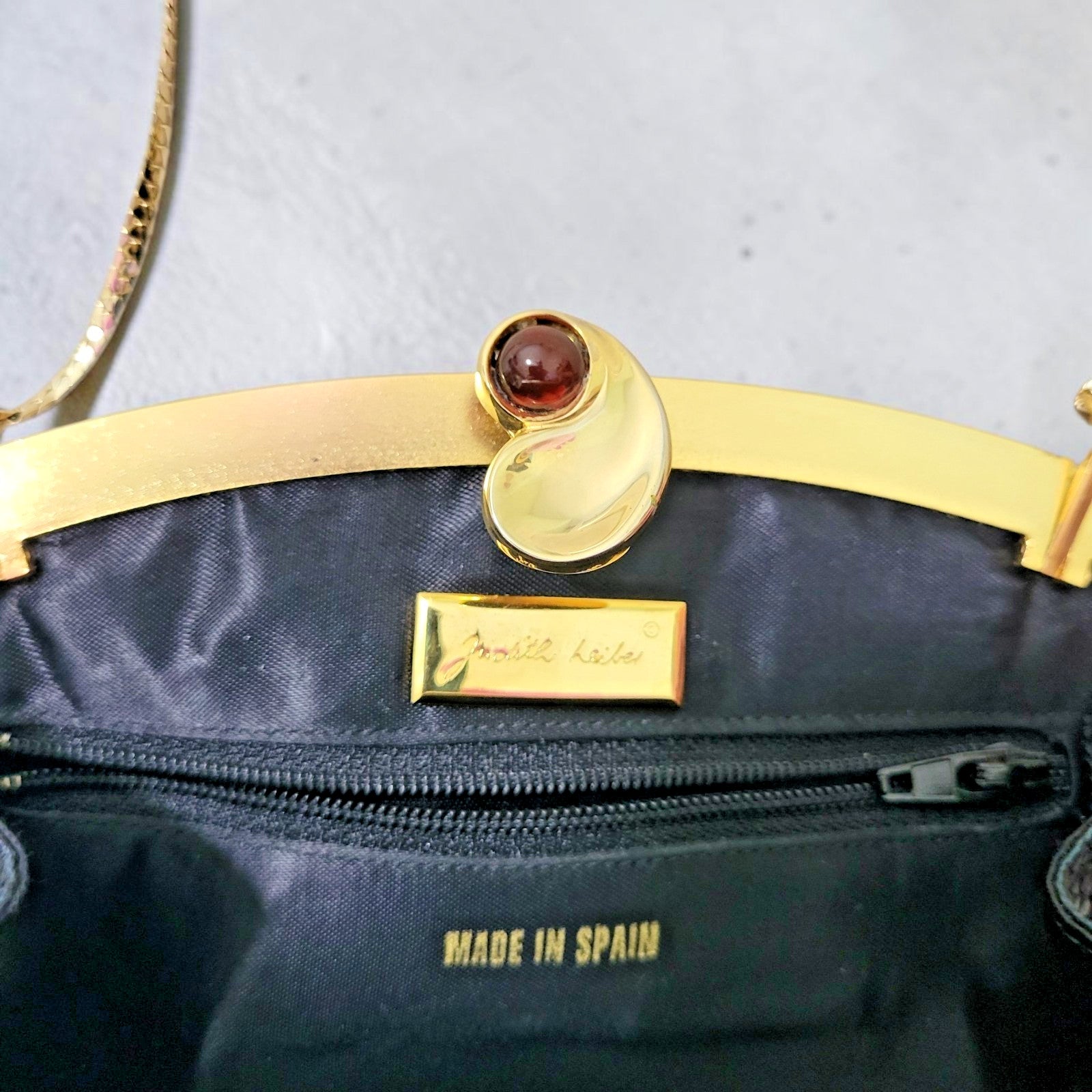 Judith Leiber Black Snakeskin Clutch with Jeweled Clasp